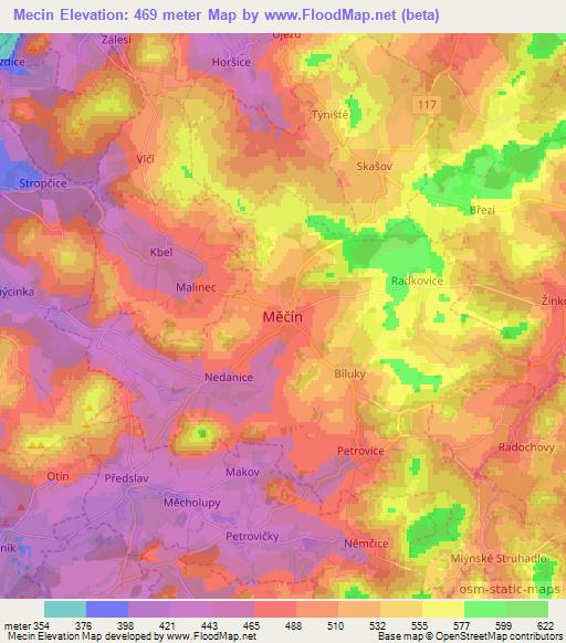 Mecin,Czech Republic Elevation Map