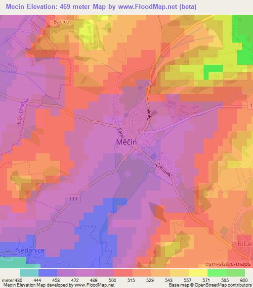 Mecin,Czech Republic Elevation Map