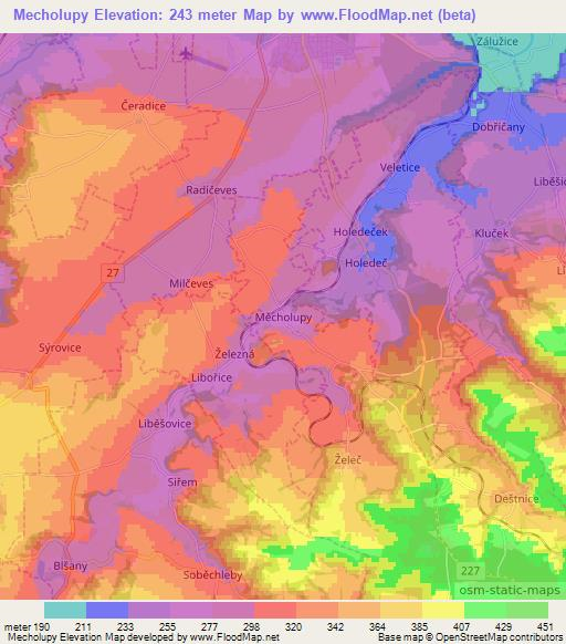 Mecholupy,Czech Republic Elevation Map