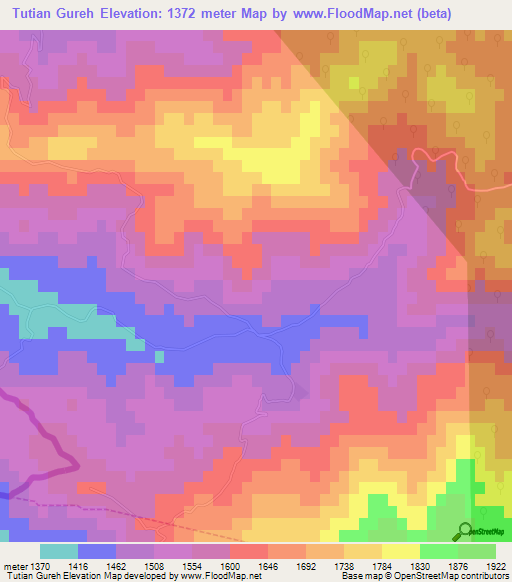 Tutian Gureh,Iran Elevation Map