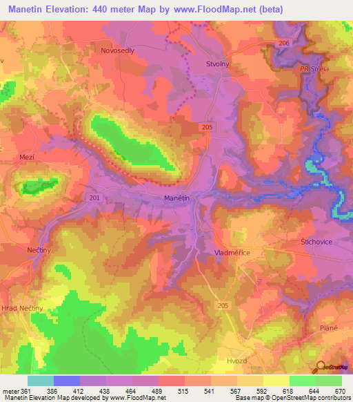 Manetin,Czech Republic Elevation Map
