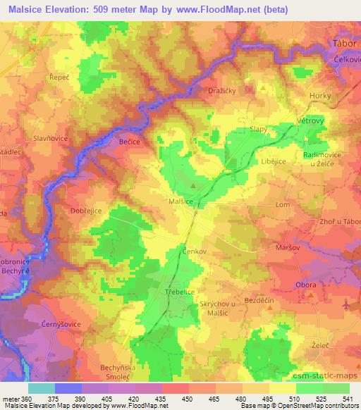 Malsice,Czech Republic Elevation Map