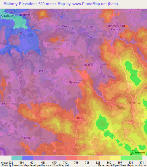 Malonty,Czech Republic Elevation Map