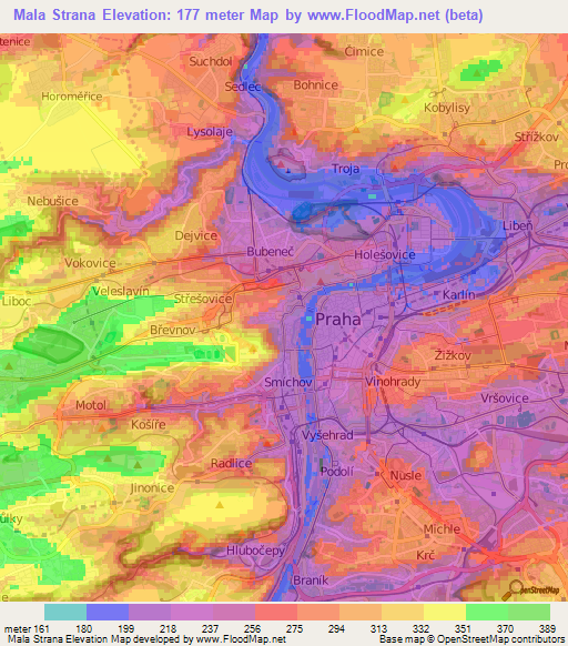Mala Strana,Czech Republic Elevation Map