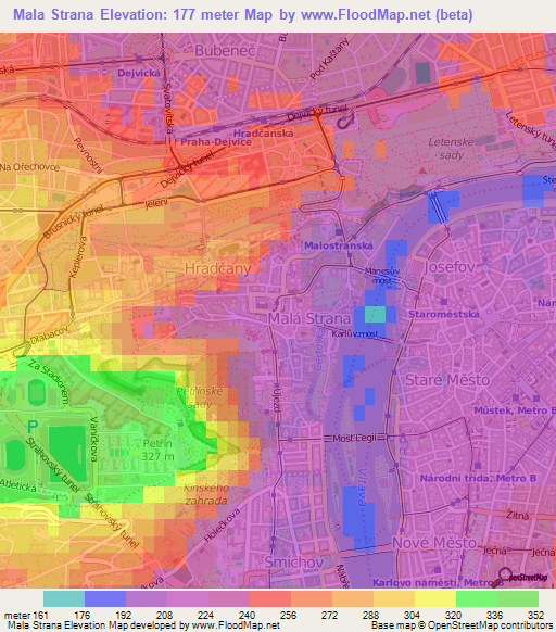 Mala Strana,Czech Republic Elevation Map
