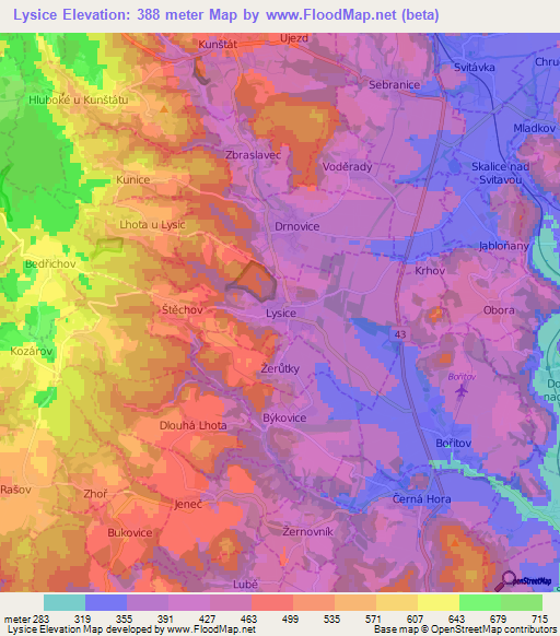 Lysice,Czech Republic Elevation Map