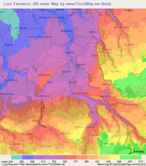 Luze,Czech Republic Elevation Map