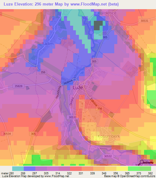 Luze,Czech Republic Elevation Map
