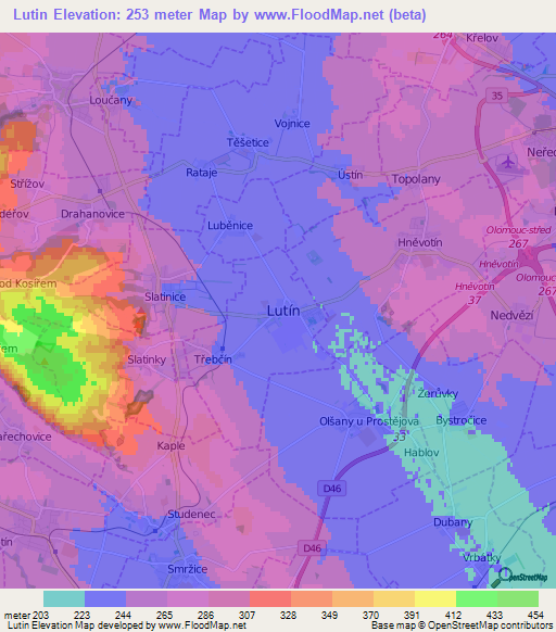 Lutin,Czech Republic Elevation Map
