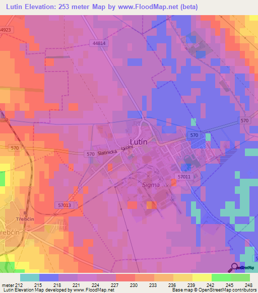 Lutin,Czech Republic Elevation Map