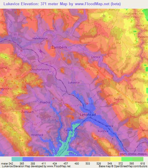 Lukavice,Czech Republic Elevation Map