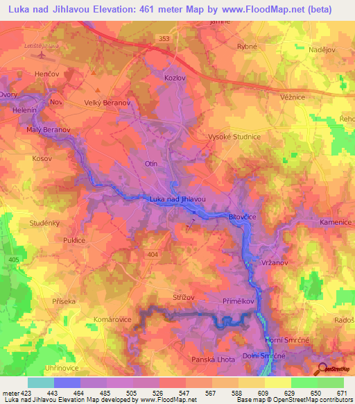Luka nad Jihlavou,Czech Republic Elevation Map