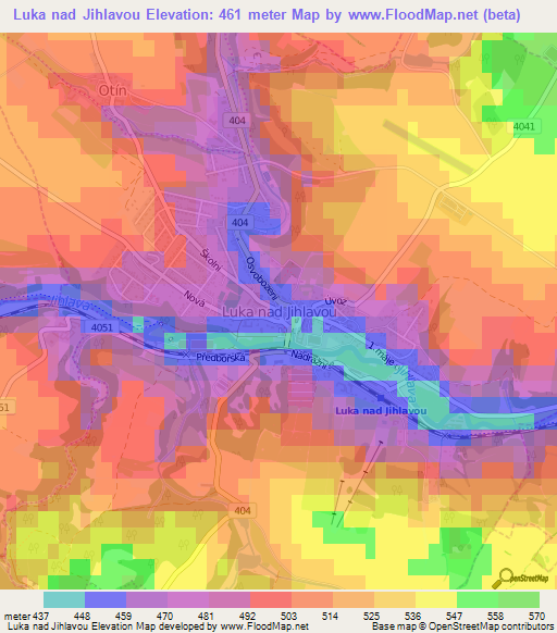 Luka nad Jihlavou,Czech Republic Elevation Map