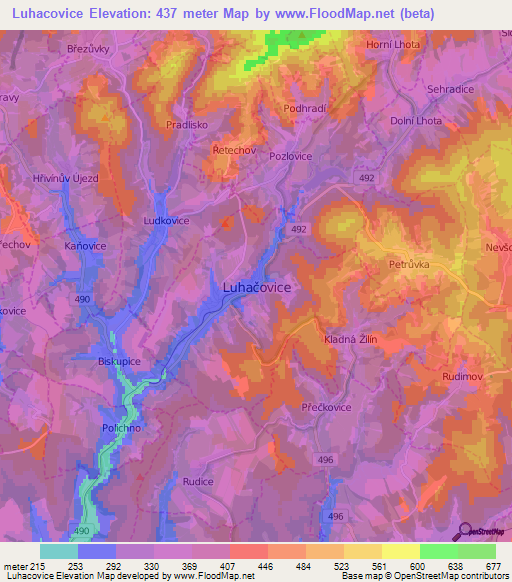 Luhacovice,Czech Republic Elevation Map