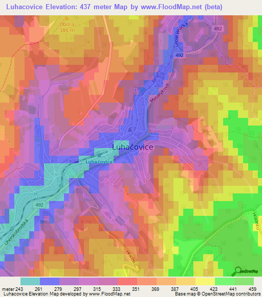 Luhacovice,Czech Republic Elevation Map