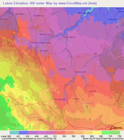 Lubna,Czech Republic Elevation Map