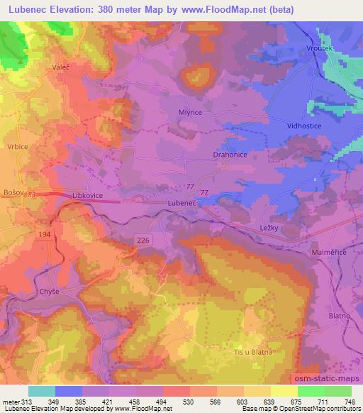 Lubenec,Czech Republic Elevation Map