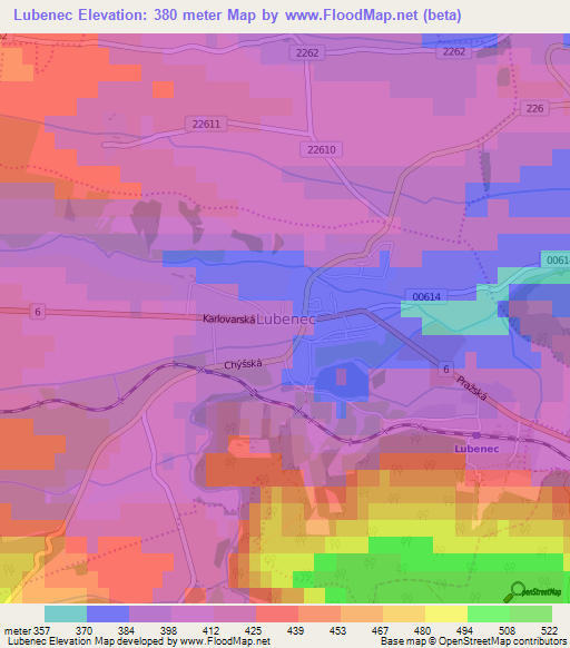 Lubenec,Czech Republic Elevation Map