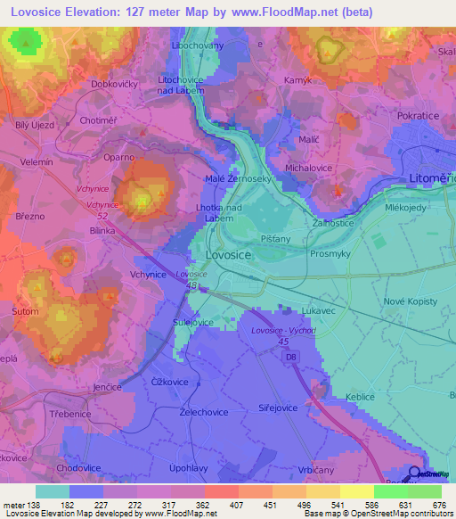 Lovosice,Czech Republic Elevation Map