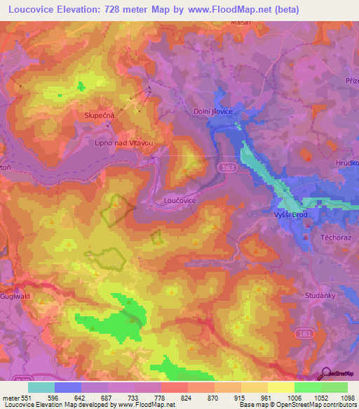 Loucovice,Czech Republic Elevation Map