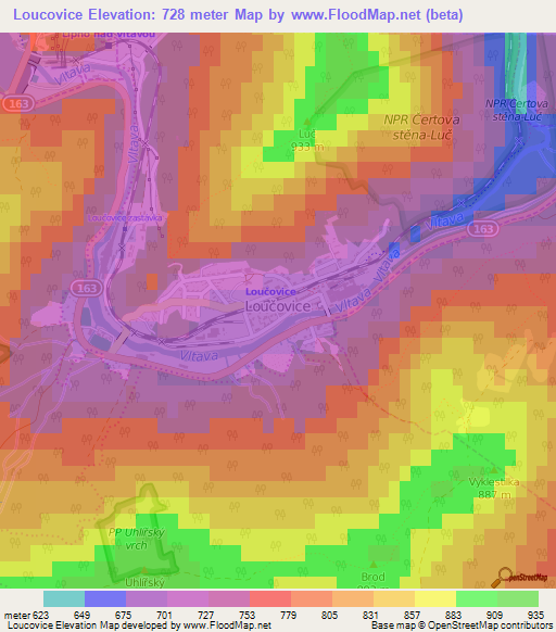Loucovice,Czech Republic Elevation Map