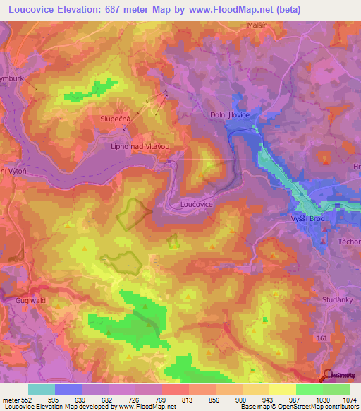 Loucovice,Czech Republic Elevation Map