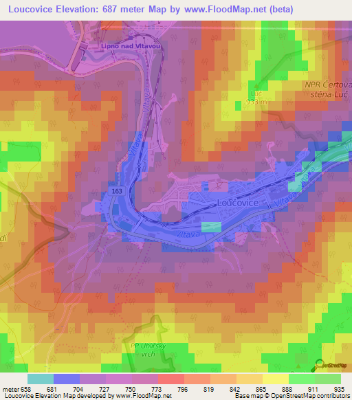 Loucovice,Czech Republic Elevation Map