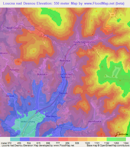 Loucna nad Desnou,Czech Republic Elevation Map