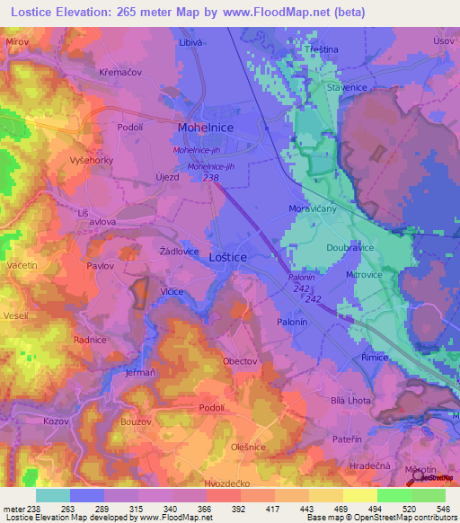 Lostice,Czech Republic Elevation Map