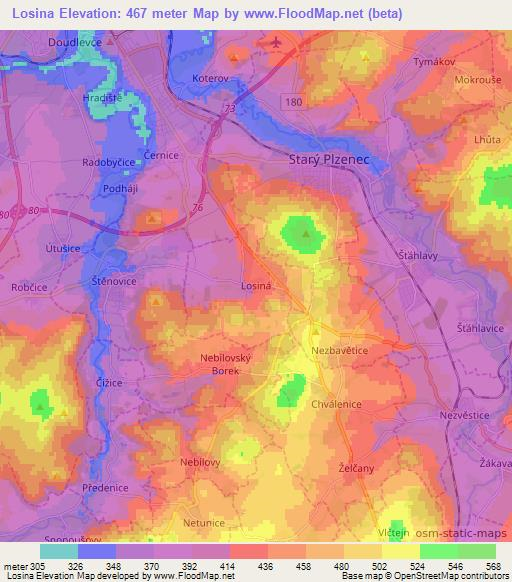 Losina,Czech Republic Elevation Map