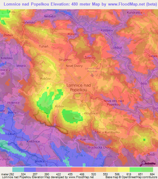 Lomnice nad Popelkou,Czech Republic Elevation Map