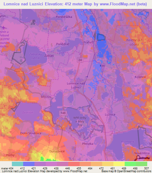 Lomnice nad Luznici,Czech Republic Elevation Map