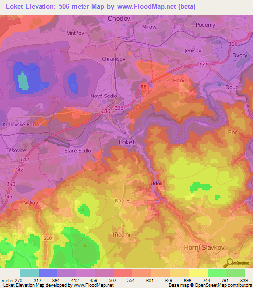 Loket,Czech Republic Elevation Map