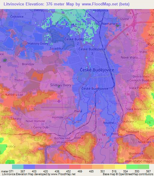 Litvinovice,Czech Republic Elevation Map