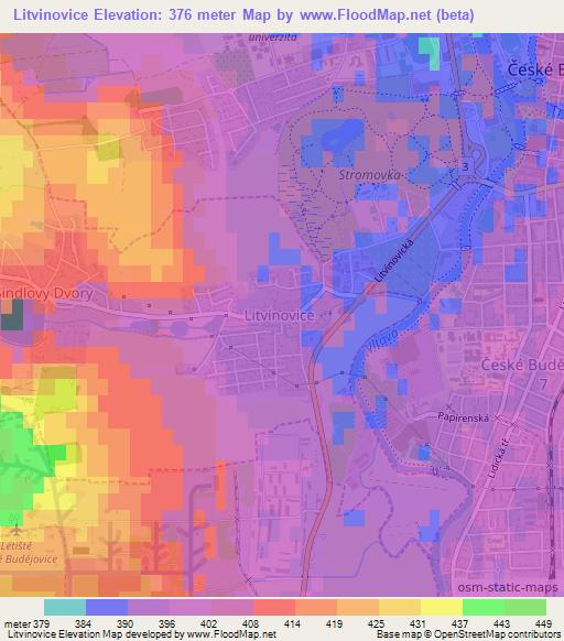 Litvinovice,Czech Republic Elevation Map