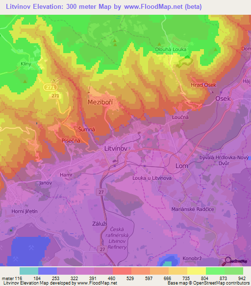 Litvinov,Czech Republic Elevation Map