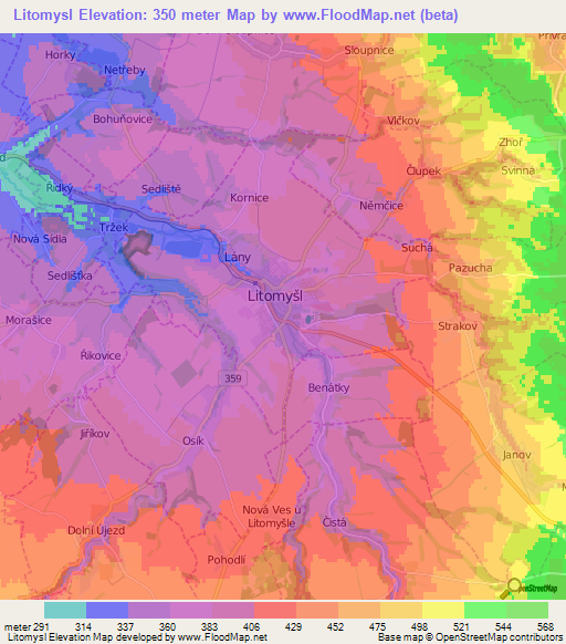 Litomysl,Czech Republic Elevation Map