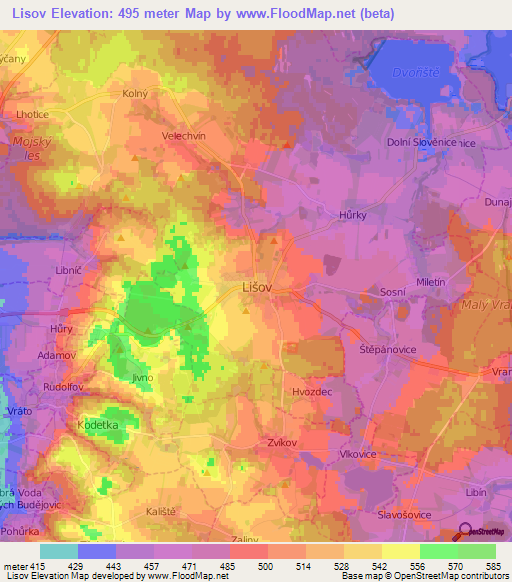 Lisov,Czech Republic Elevation Map
