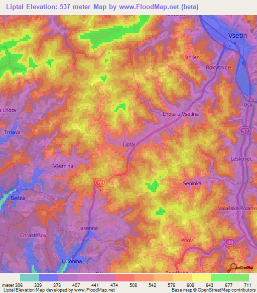 Liptal,Czech Republic Elevation Map