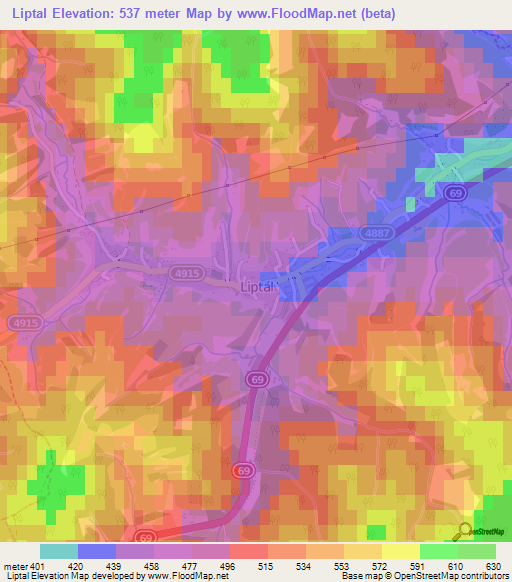 Liptal,Czech Republic Elevation Map