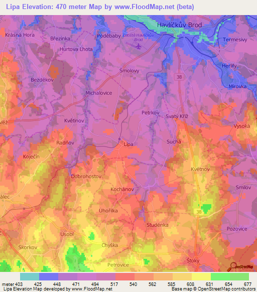 Lipa,Czech Republic Elevation Map