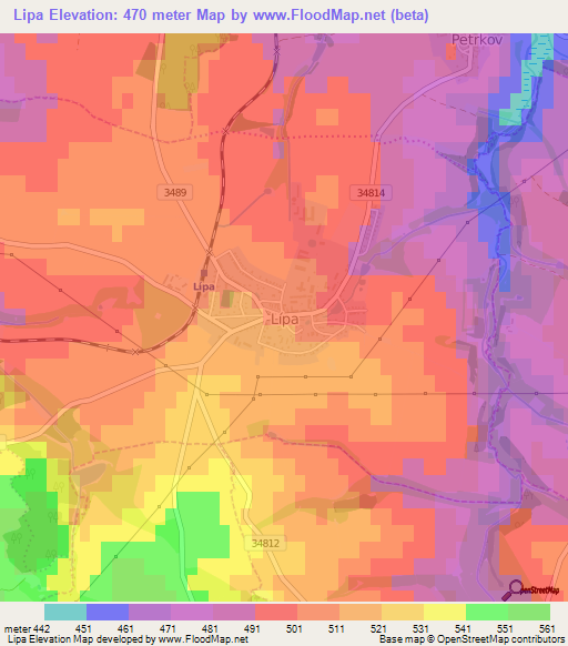 Lipa,Czech Republic Elevation Map