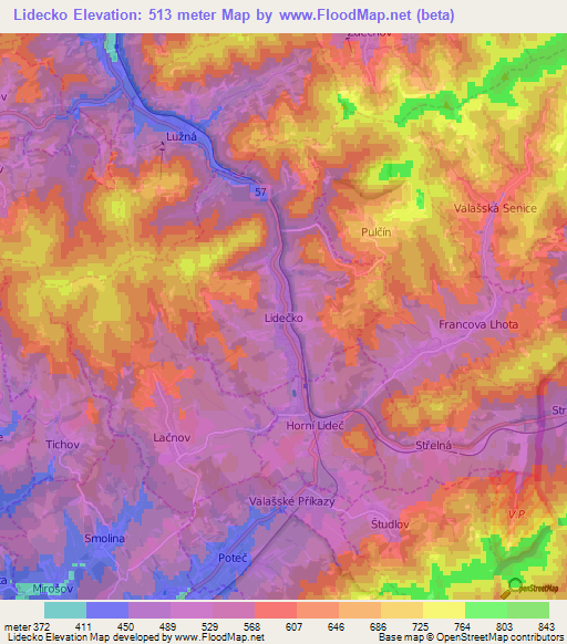 Lidecko,Czech Republic Elevation Map