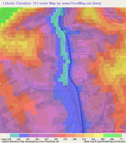 Lidecko,Czech Republic Elevation Map