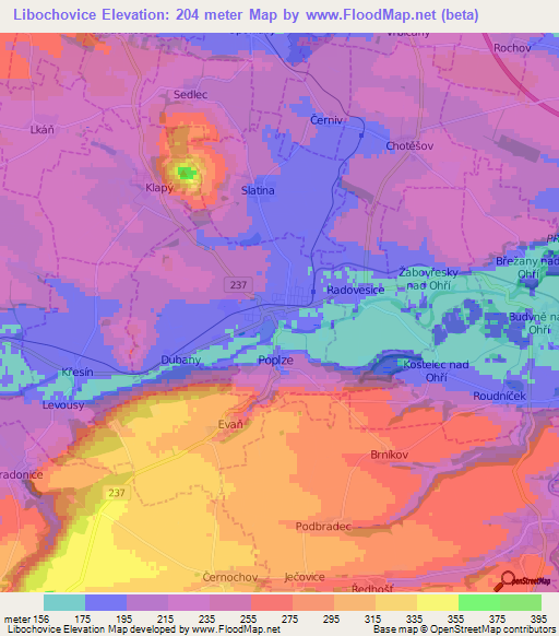 Libochovice,Czech Republic Elevation Map