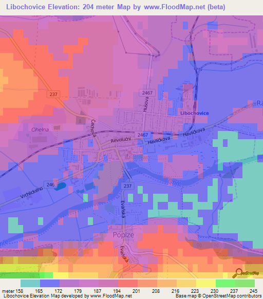 Libochovice,Czech Republic Elevation Map