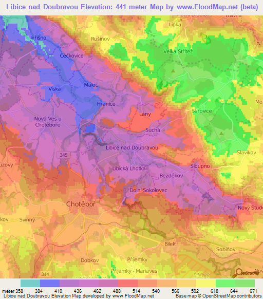 Libice nad Doubravou,Czech Republic Elevation Map
