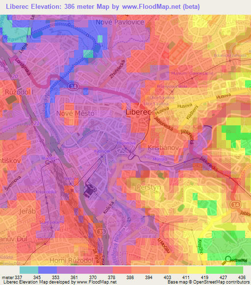 Liberec,Czech Republic Elevation Map