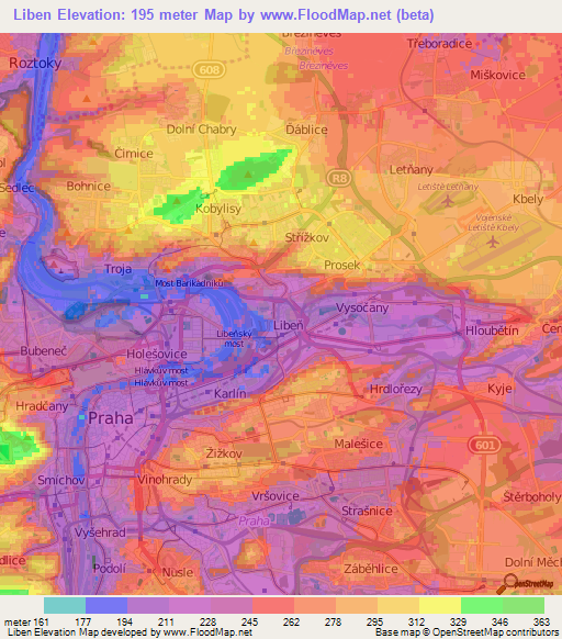 Liben,Czech Republic Elevation Map