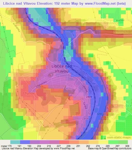 Libcice nad Vltavou,Czech Republic Elevation Map